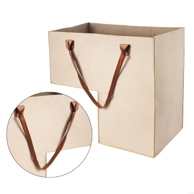 Stair Basket with Leather Handles Felt L-Shape Large Capacity Stair Step Bin Foldable Staircase for Clothes