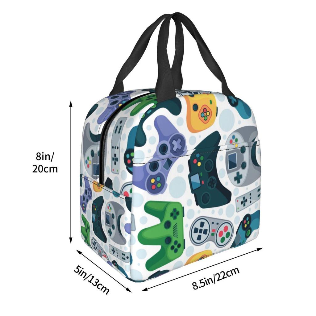 Cartoon Game Console Pattern Insulated Lunch Bags Cooler Bag Reusable Portable Tote Lunch Box Food Handbags Work Outdoor