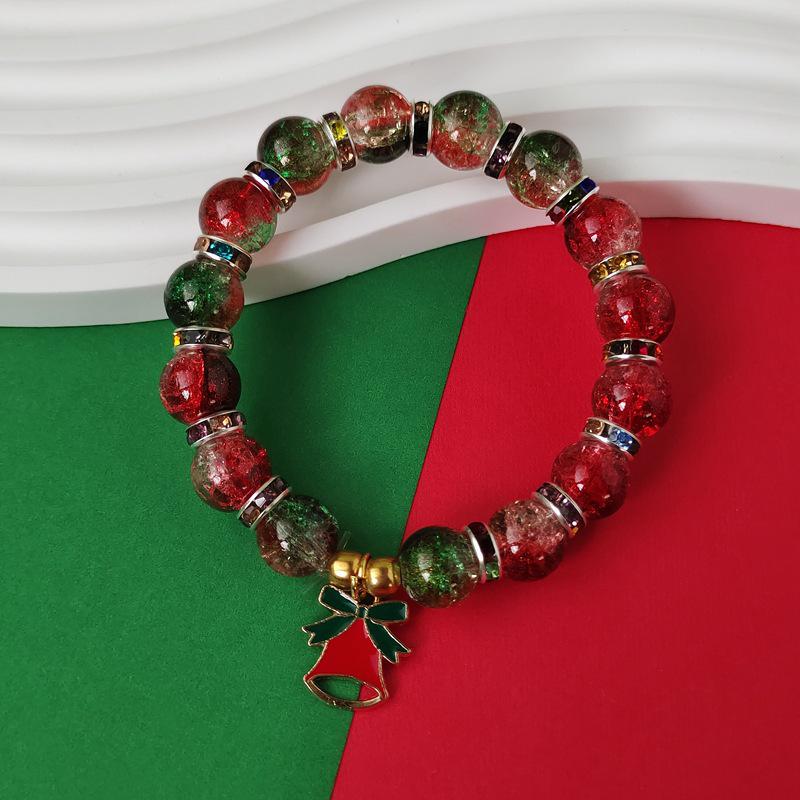 Christmas Diamond Santa & Snowflake Glass Bracelet: Stylish & Versatile Holiday Accessory.