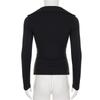 European-American Street Style Metal Buckle Solid Long Sleeve Slimming T-shirt