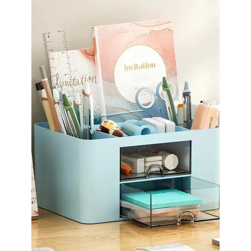 1PC Porta Penne Con 2 Cassetti Porta Matite Multifunzionale Per Scrivania Porta Oggetti Scatola Portaoggetti Per Scrivania Forniture per Ufficio Tavolo da Toeletta