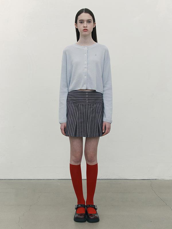 Kirsh Striped Button Point Pleated Skirt [Navy]