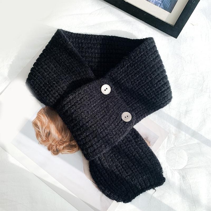 Solid Color Knitted Scarf with Button Closure Fashion Crossed Neck Gaiter Outdoor Neck Wrap Accessory for Winter Warmth