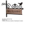 Bird Welcome Sign Mini Sign, Retro Carved Wooden Panel with Iron Frame Wall Vintage Decoration Mounting for Outdoor Porch Courtyard Gates Fences,
