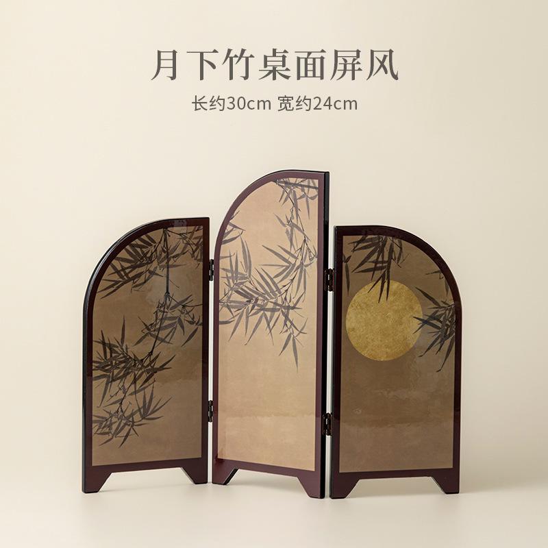 Nuovo Stile Cinese Moonlight Bamboo Crane Paravento da Scrivania Antico Soggiorno Ingresso Tavolino da Tè Studio Pittura Decorativa Ornamento