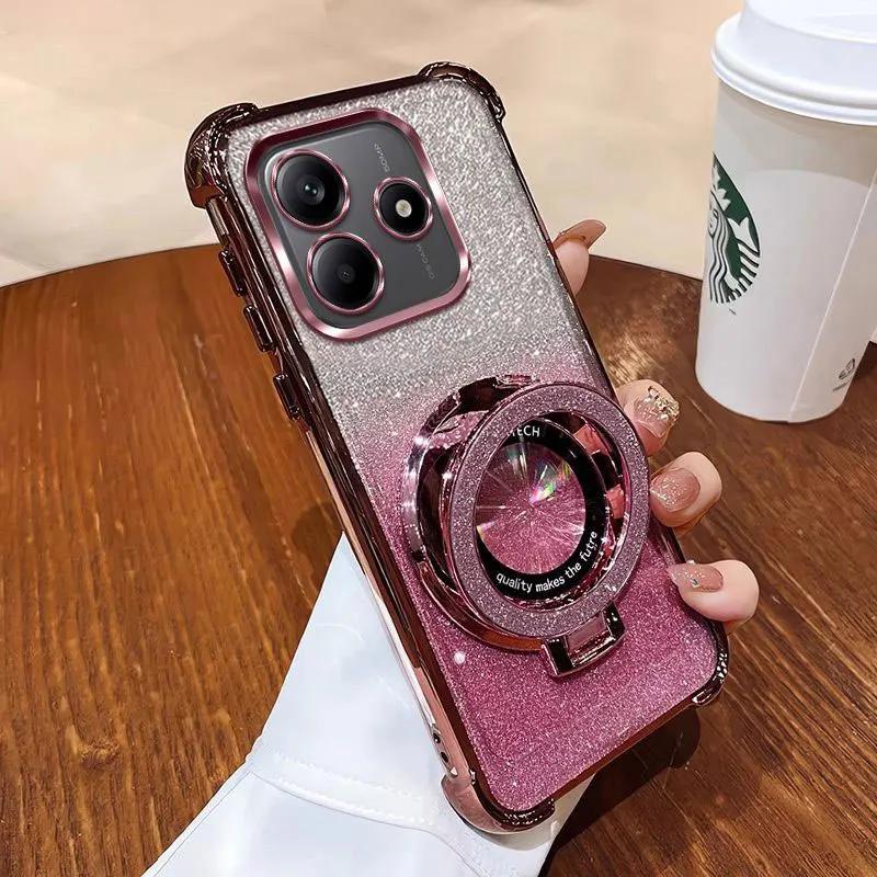 Luxurious and Fashionable Four-corner Anti-fall Shell for Xiaomi Poco X7 X6 Pro X5 5G 4G F6 M6 C75 C65 C55 Glitter Bracket Case