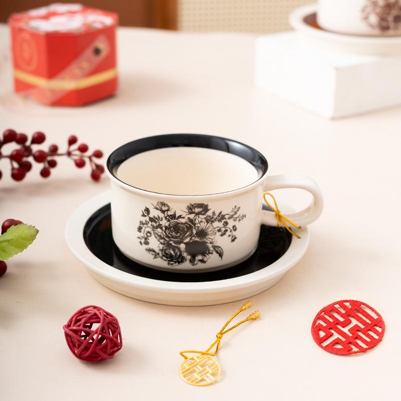 Retro Ceramic Coffee Cup & Saucer Set - Elegant Light Luxury for Afternoon Tea or Gift