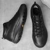 Fashion Minimalist Genuine Leather Outdoor Walking Shoes Mens Lace-Up Sneaker Lightweight Casual Leather Running Jogging Shoes
