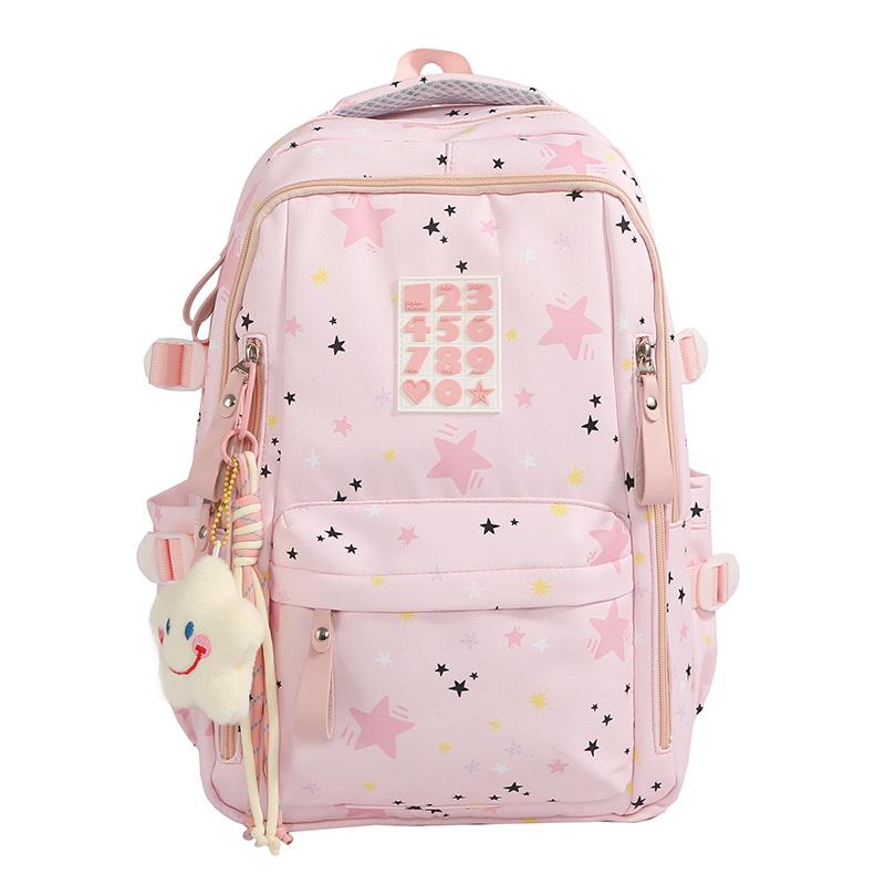 Cute Star-Print Nylon Backpack – Stylish & Lightweight School Bag for Girls, Teens, and Women