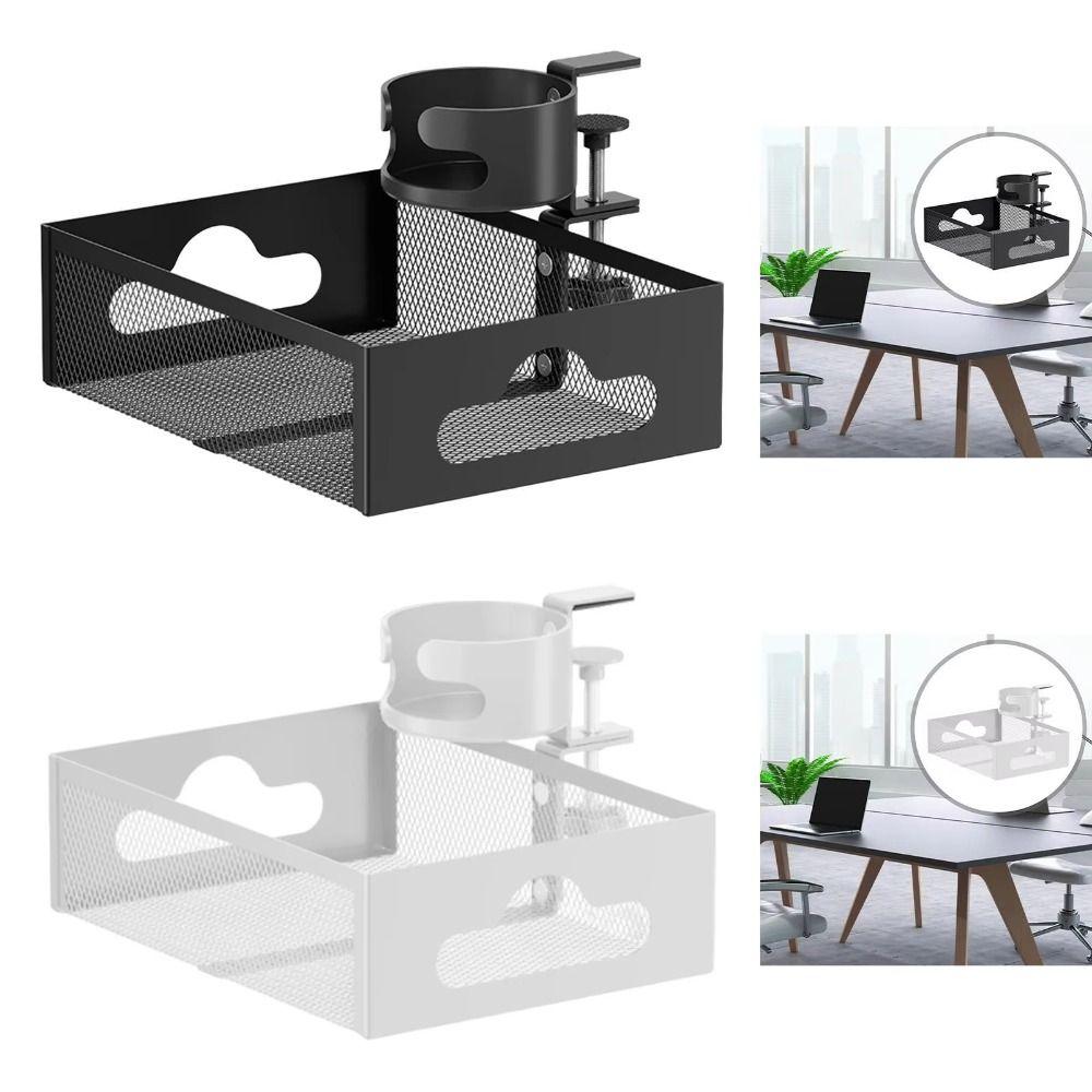 No Drill Under Desk Storage Rack 360 Degree Rotating Under Desk Organizer Desk Accessories