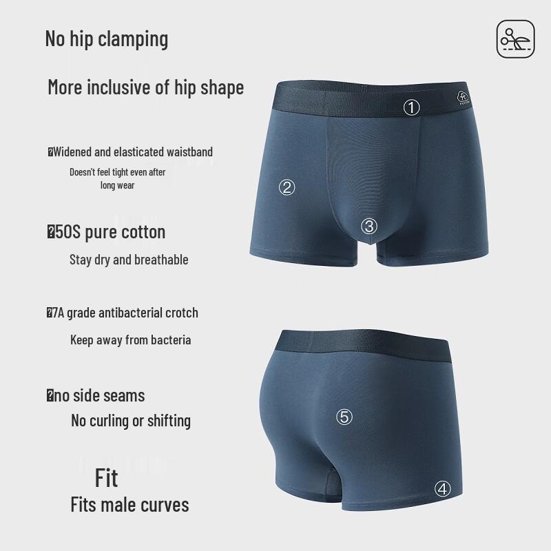 Fenteng Men's 10A Antibacterial 50s Cotton Boxer Briefs 4-Pack