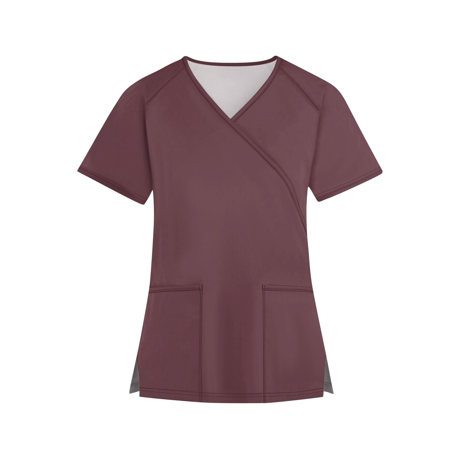 

Жіночий модний однотонний робочий одяг з V-подібним вирізом і короткими рукавами з кишенями S фіолетовий