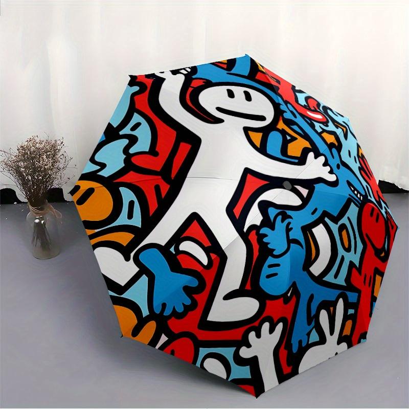 1pc Abstract Art Automatic Folding Umbrella, Portable & Foldable Design with 8 Ribs, Casual Outdoor Accessory yy250805140