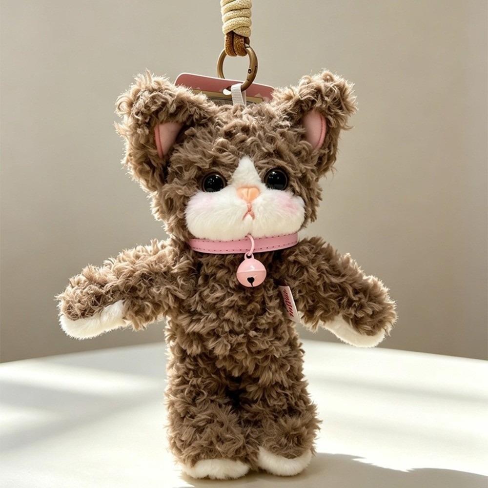 Curly German Cat Stuffed Bag Charm Soft Fluffy Ornament Cute Cat Plush Keychain Girls