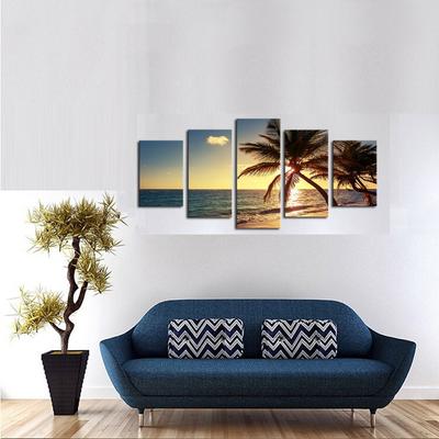 Leinwandgemälde von Meeres-Sonnenuntergang, Palmen, Wandkunst-Dekoration, Bild für Heimdekor, 5 Stück