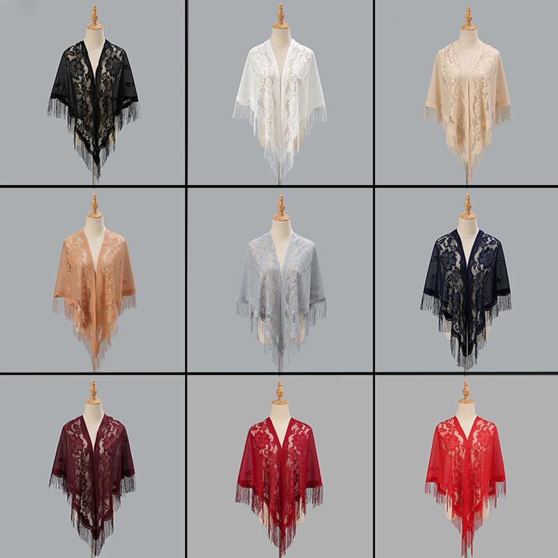 Neuer Hohl atmungsaktiver Fransen Dreiecksschal Fransen Patchwork V-Ausschnitt Cardigans Damen Vintage Schal Party Dinner Oberteil Schal