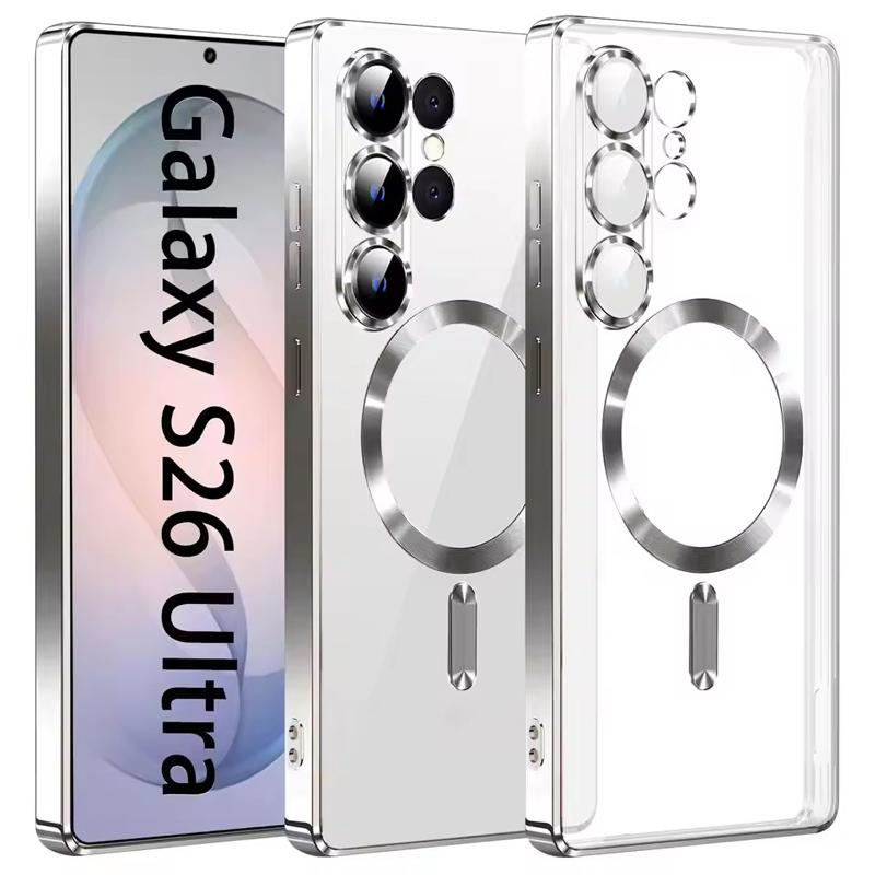 Luxury Transparent Plating Magnetic Wireless Charge Case for Samsung Galaxy S26 S25 S24 S23 S22 S21 Ultra Plus FE 20 Cover