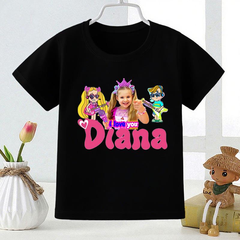 Diana And Roma Show Potisk Vtipné Dětské Tričko Dívčí Ležérní Letní Topy Oblečení Pro Malé Kluky Černé Dětské Trička S Krátkým Rukávem