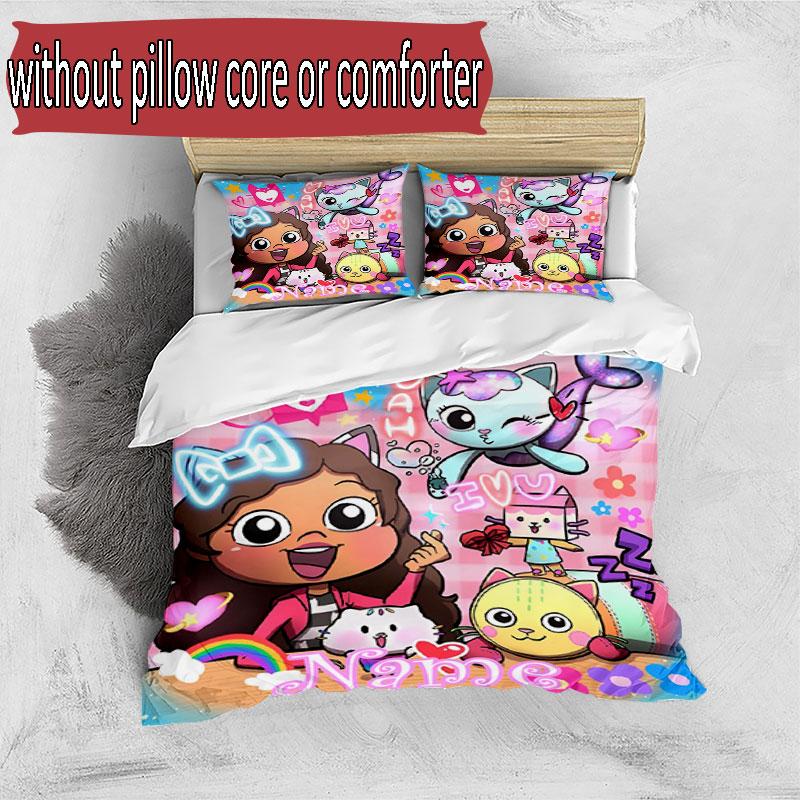 Set copripiumino 3 pezzi (1*Copripiumino + 2*Federe, Senza Nucleo), Set Biancheria da Letto Personalizzato con Nome e Motivo di Gabby's Dollhouse, Regalo Decorazione Camera da Letto