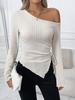 Autumn and Winter Women's Flared Sleeves Off-shoulder Sweater Irregular Lace-up Pit Knit Top
