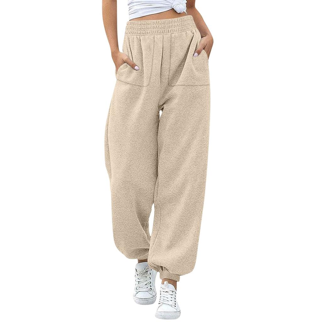 Women's Stylish Loose Sweatpants Comfortable High-waisted Jogging Belt Pocket Sweatpants