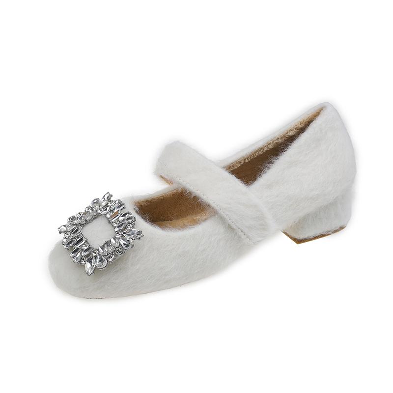 

Fashion Women s Thick Heel Cotton Boots Winter New Square Head Shallow Mouth Crystal Buckle Anti-slip Wear-resistant Low-top Shoes 35 бежевый