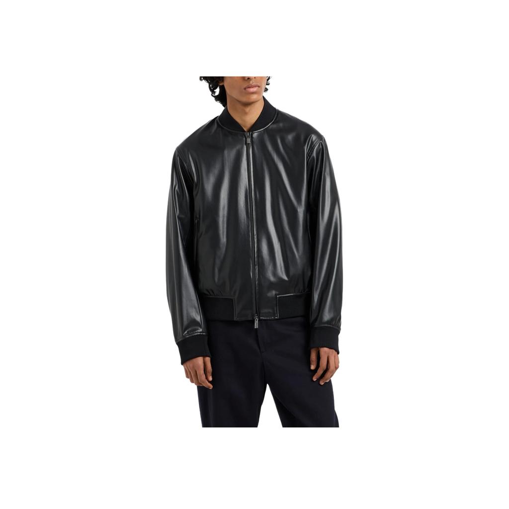 Armani Exchange Fitted Long Sleeve Baseball Collar Motorcycle Style Zip Jacket Men Jackets Black XM001241-AF14863-UC001