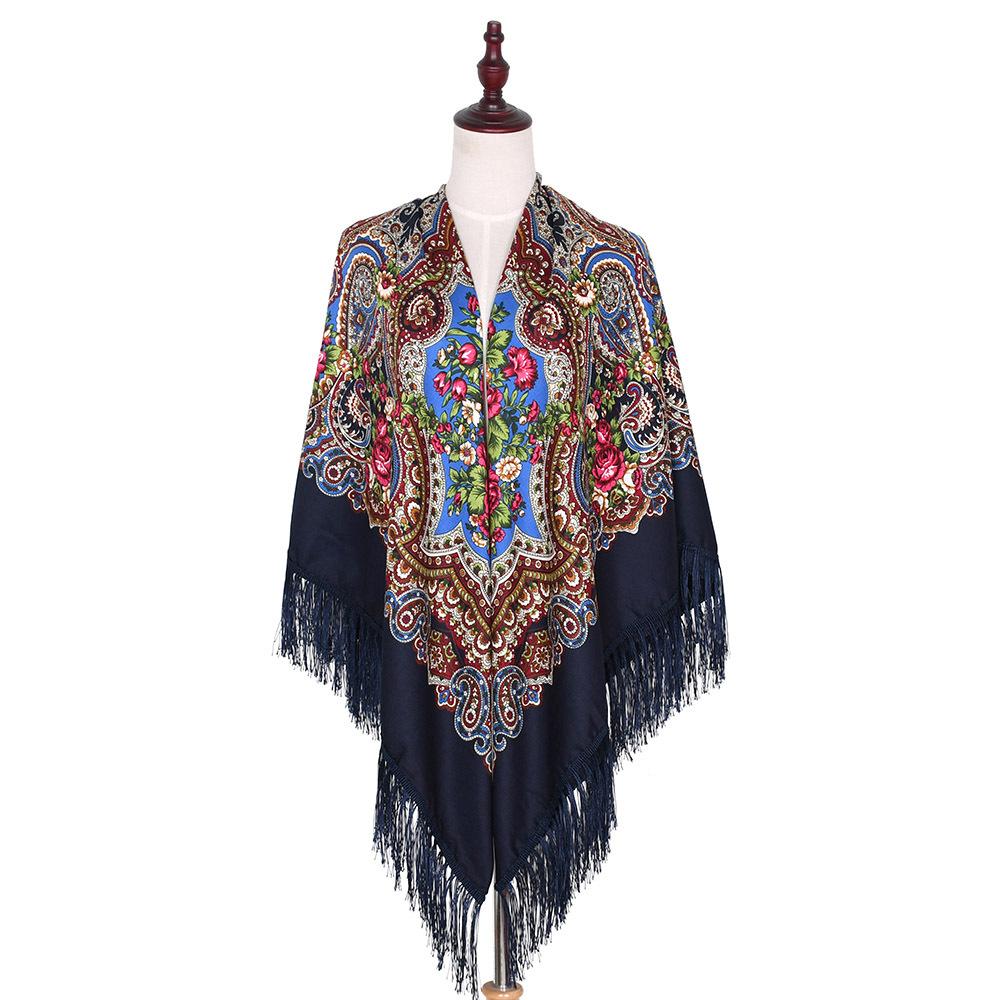 160*160Cm Women Russian Scarf Luxury Floral Print Scarves Wraps Big Size Handkerchief Babushka Bandana Beach Travel Shawls