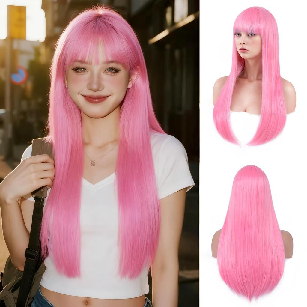 Best-selling 26-inch synthetic wig for long straight hair for cosplay, Halloween everyday wig, high-temperature hairpiece
