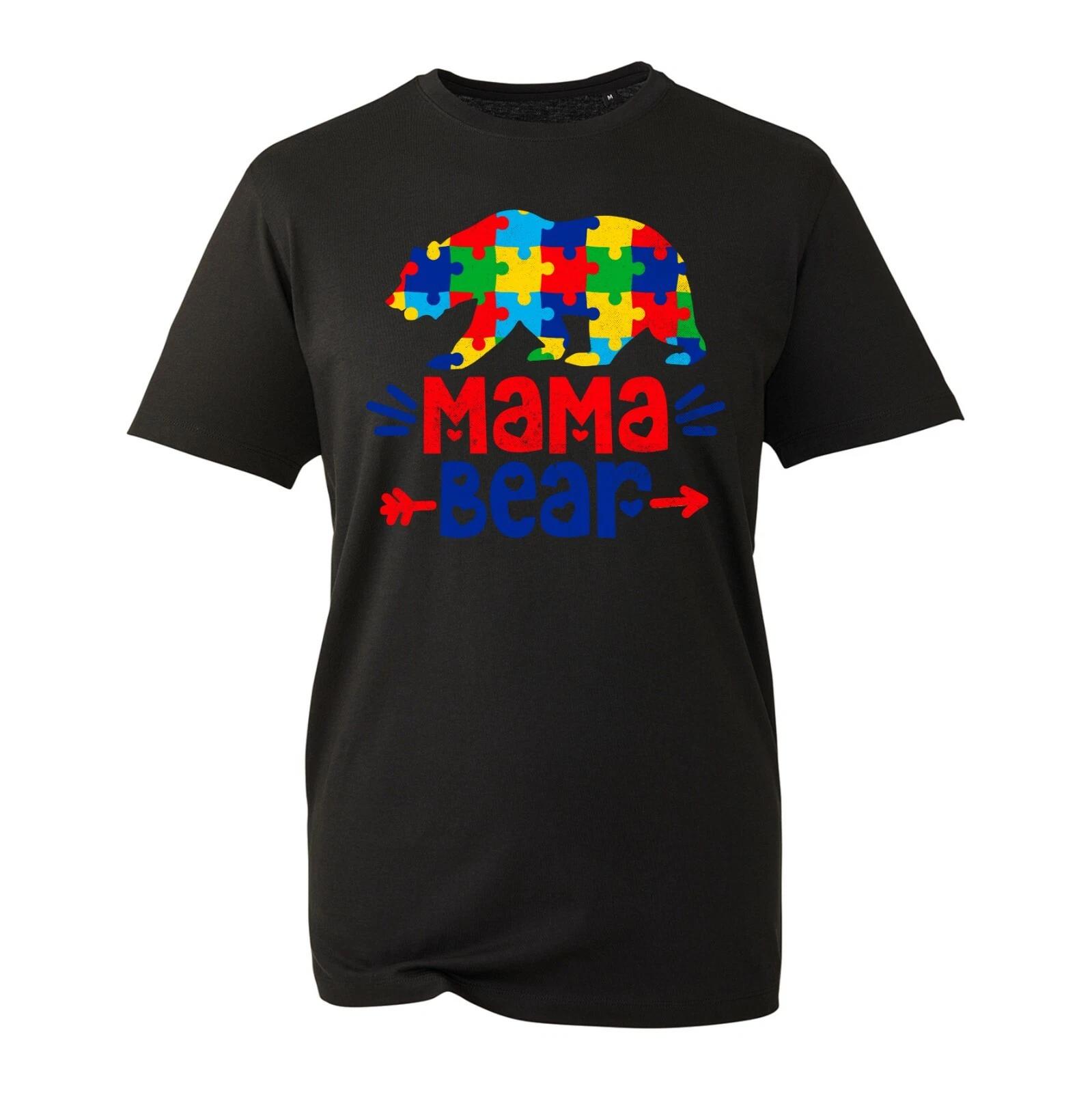 Mama Bear T-Shirt, Autism Awareness Day Puzzle Mother Day Unisex Top 4XL