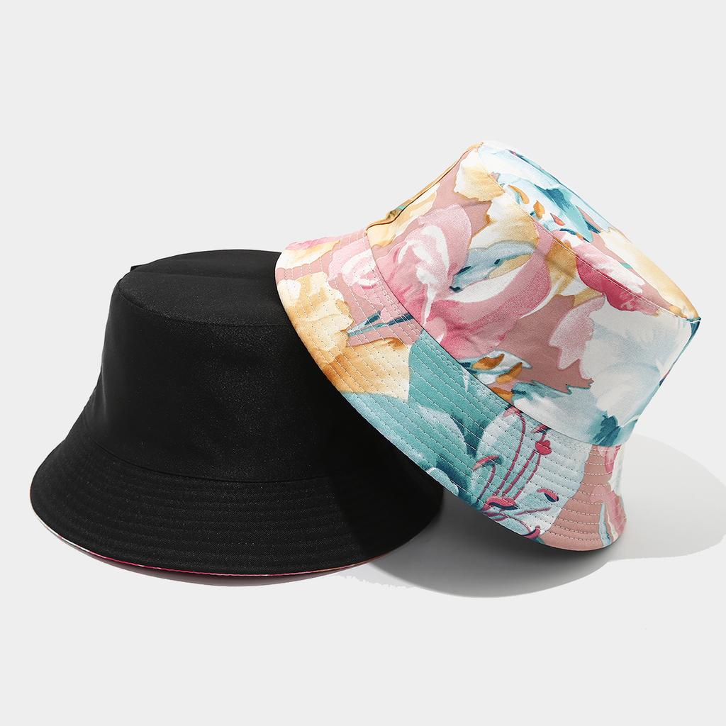 Women's Foldable Bucket Hat Flower Pattern Wide Brim Sunshade Spring Summer Outdoor Sunhat for Protection