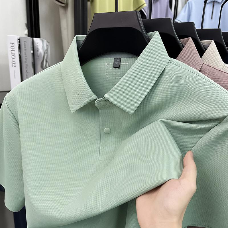 New Summer Collection: Men’s Ice-silk Polo Shirt – a Simple, Casual, Breathable and Cooling Short-sleeved T-shirt with a Turn-down Collar