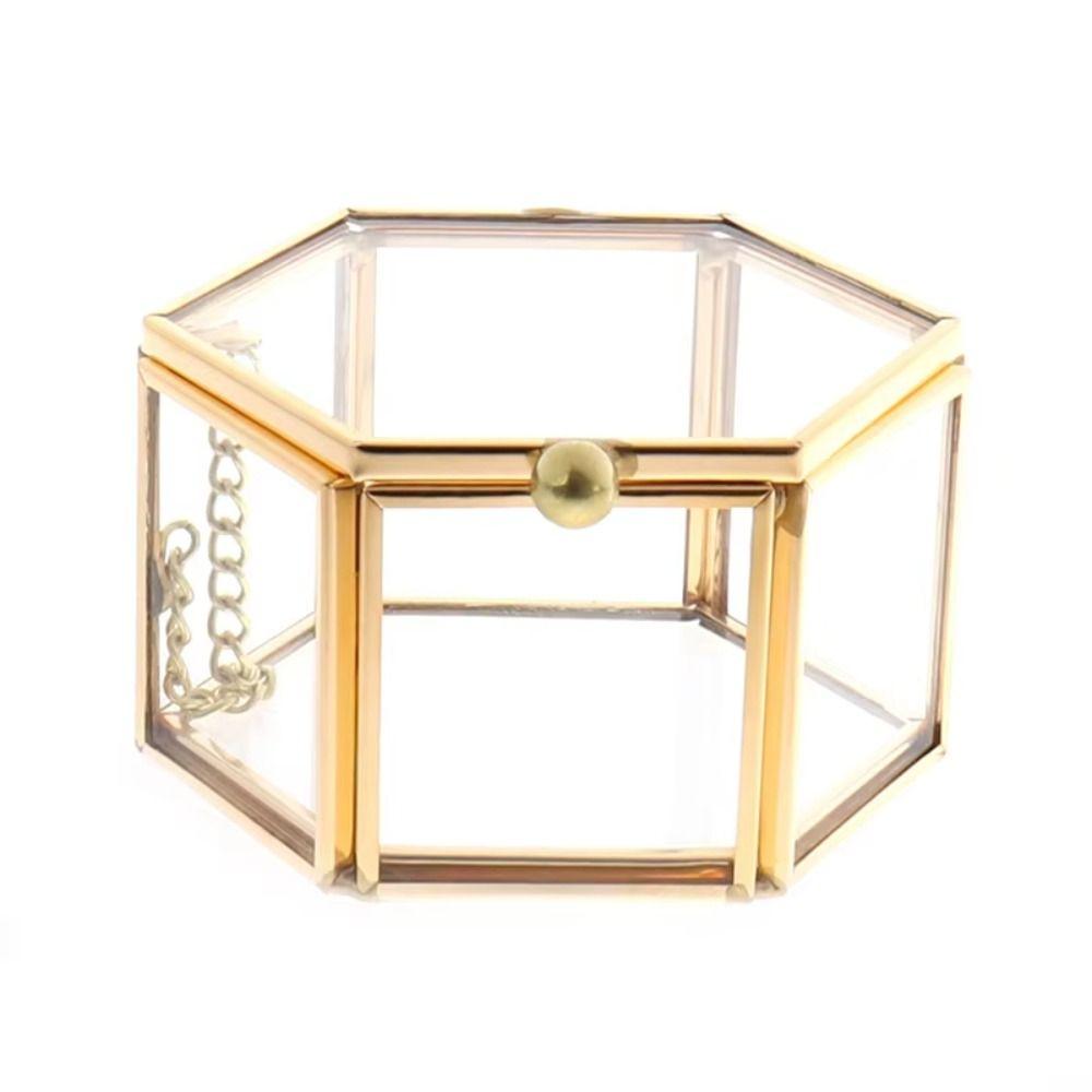 Hexagon Geometric Hexagonal Ring Box Glass Jewelry Storage Box  Jewelry Organizer