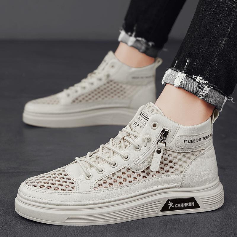 Frühling und Sommer Herrenschuhe neue Mesh atmungsaktiv hohl vielseitig dünn High-Top Board Schuhe Herren Freizeitnetzschuhe