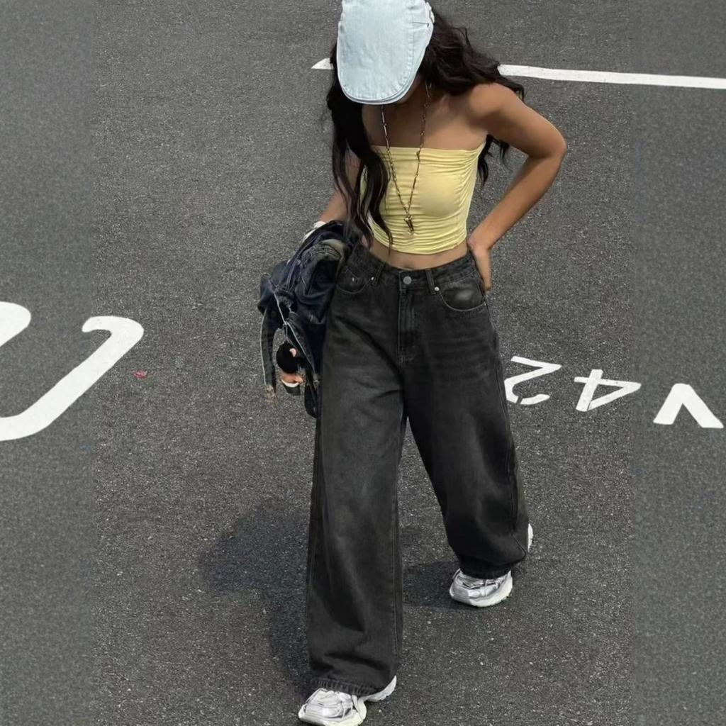 Jeans dritti a vita alta da donna, pantaloni casual larghi in denim, pantaloni da strada per tutti i giorni
