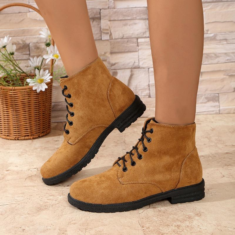 Stivaletti Retro Autunno Nuovi Punta Tonda Scamosciati con Lacci Piattaforma Antiscivolo Resistenti all'Usura Scarpe Singole