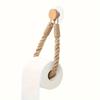 Rustic Hemp Rope Toilet Paper Holder - Self-Adhesive Wall Mount Bathroom Tissue Storage with Wooden Knob, Natural Braided
