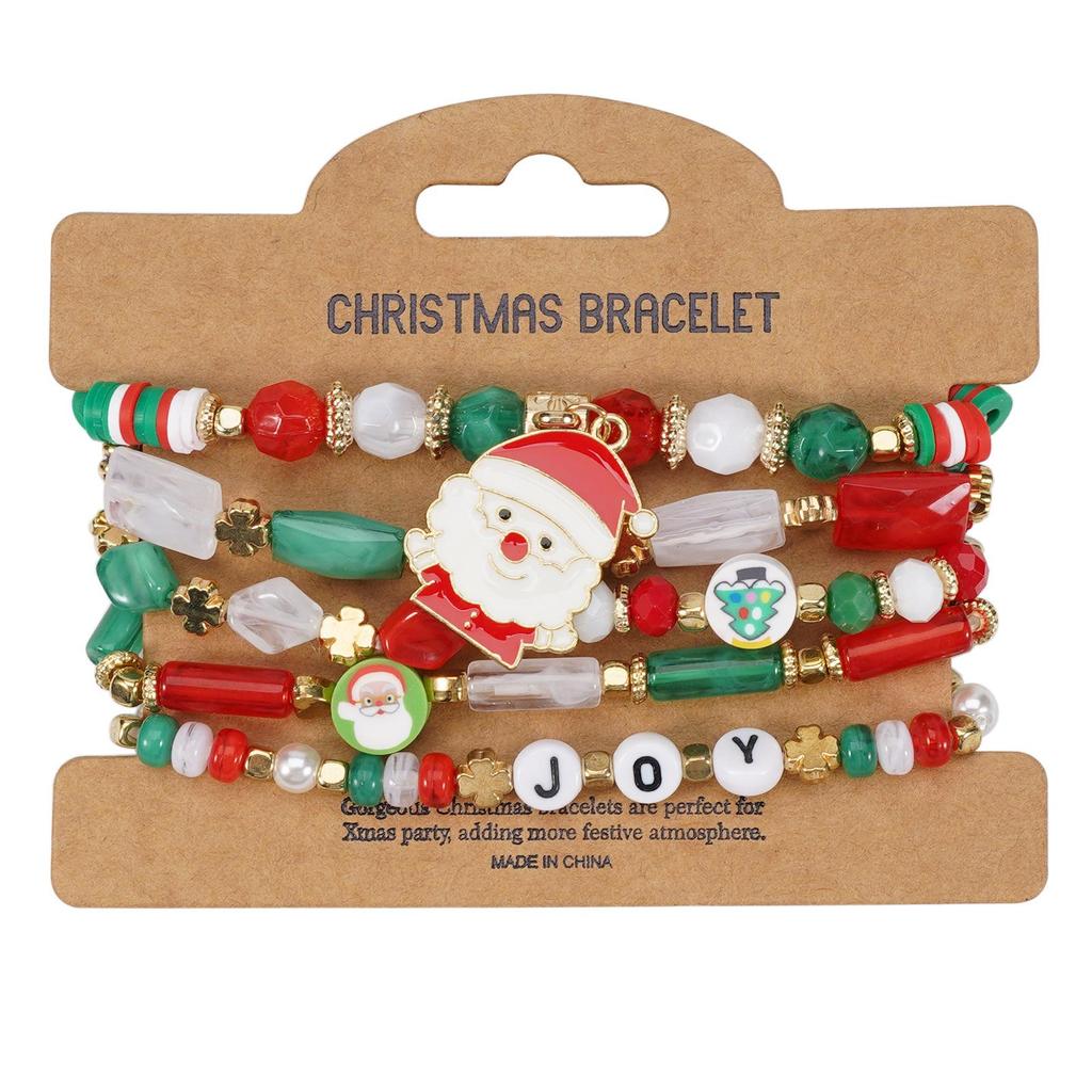 Christmas Charm Bracelet with Snowman, Tree, Santa, and Deer Pendants