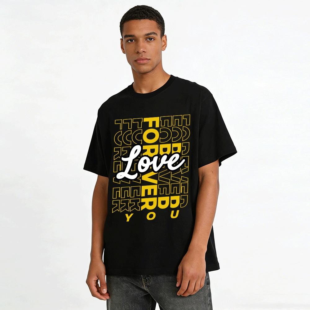 Vintage Love Letter Print Couple Tshirt Casual Loose Crew Neck Short Sleeve Top Pure Cotton T-shirt