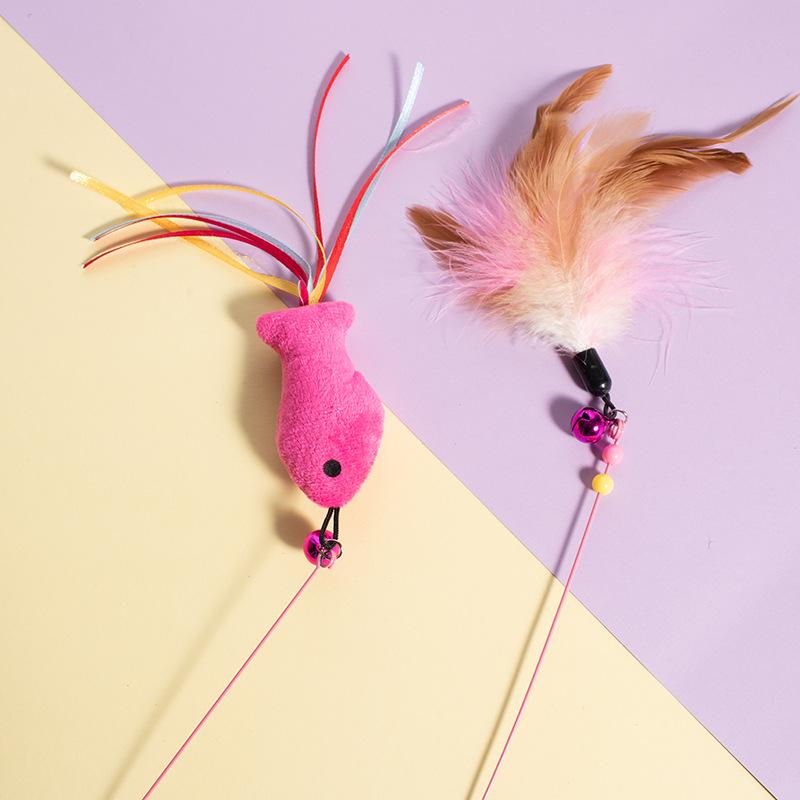 2 Pack Cat Toys Interactive Cat Stick Playing Kitten Playing Teaser Wand Toy Feather Wand Pet Supplies