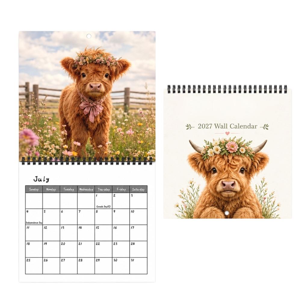2027 New Cow Wall Calendar, 12 Month Calendar with, Cute Cow Decor for Home