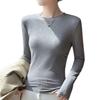 Women's Pure Cotton Long Sleeve Base Layer Shirt, Autumn 2025, Round Neck, Versatile Solid Color, Slim Fit T-shirt