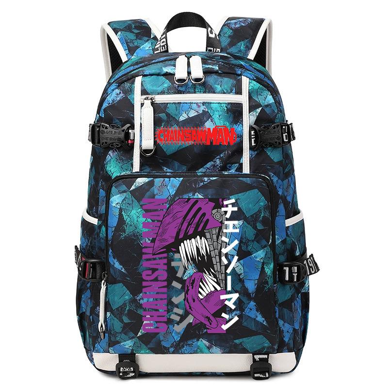 Zaino da Studente con Stampa Anime Motosega Grande Capacità Borsa Scolastica Casual per Bambini Adolescenti