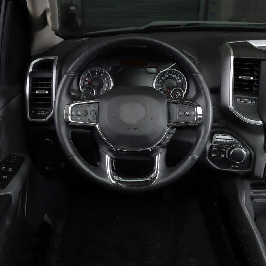 For 2019-2024 Dodge RAM 1500 ABS Chrome Interior Steering Wheel Decor Cover Trim