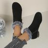 Mode Niedriger Absatz Baumwollstiefel Damenmode Runde Zehe Wildleder Seitlicher Reißverschluss Plus Fleece Schleife Rutschfest Abriebfest Kurzschaftstiefel
