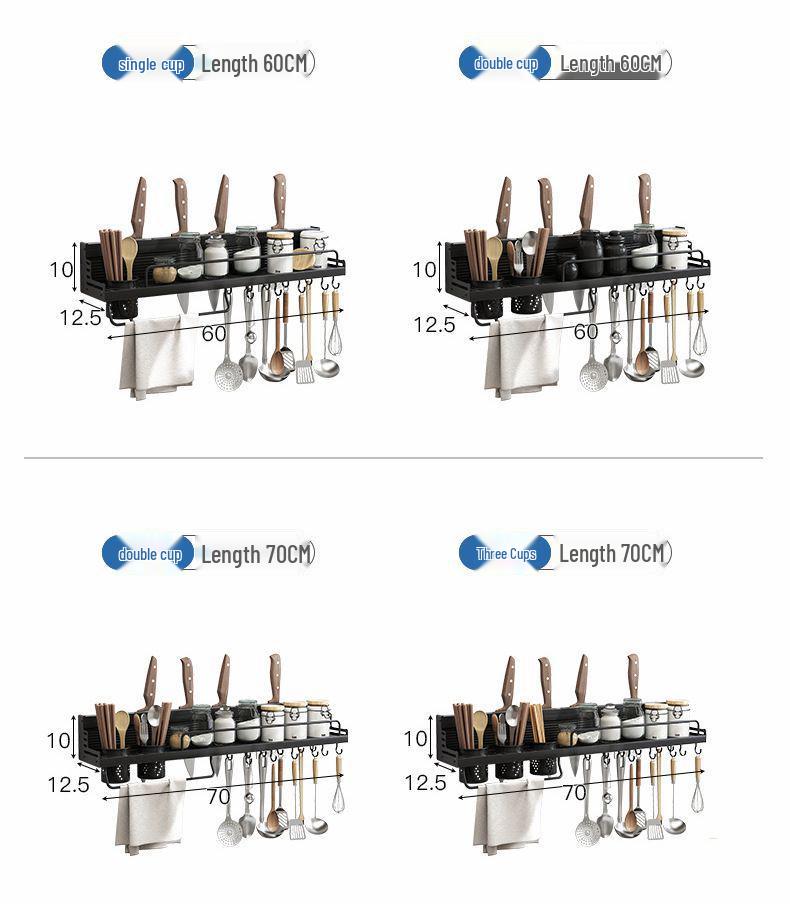 Punch-Free Aluminum Kitchen Wall Organizer: Multifunctional Rack for Utensils, Knives, Seasonings, and Chopsticks