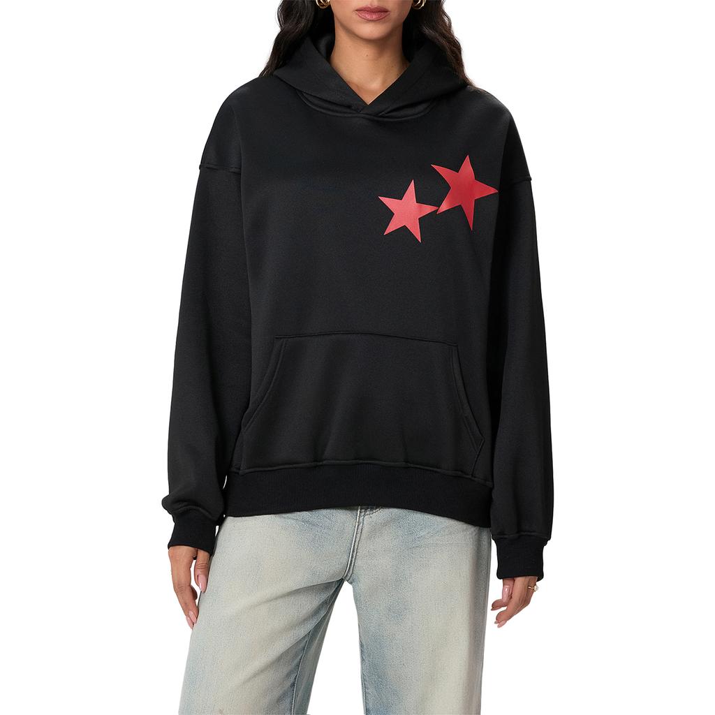 Women's Fall Fashion Hoodies Star Print Long Sleeve Hood Loose Fit Fleece Sweatshirt