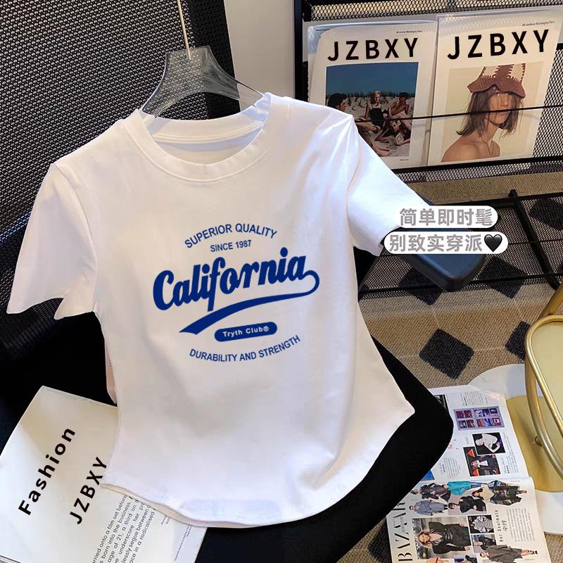 

Pure cotton t-shirt white summer short-sleeved irregular hem arc t-shirt women s short slim-fitting sexy niche top XXL