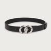 The New Double-loop Chain Buckle Base Black Smooth PU Belt Is A Versatile Belt for Women