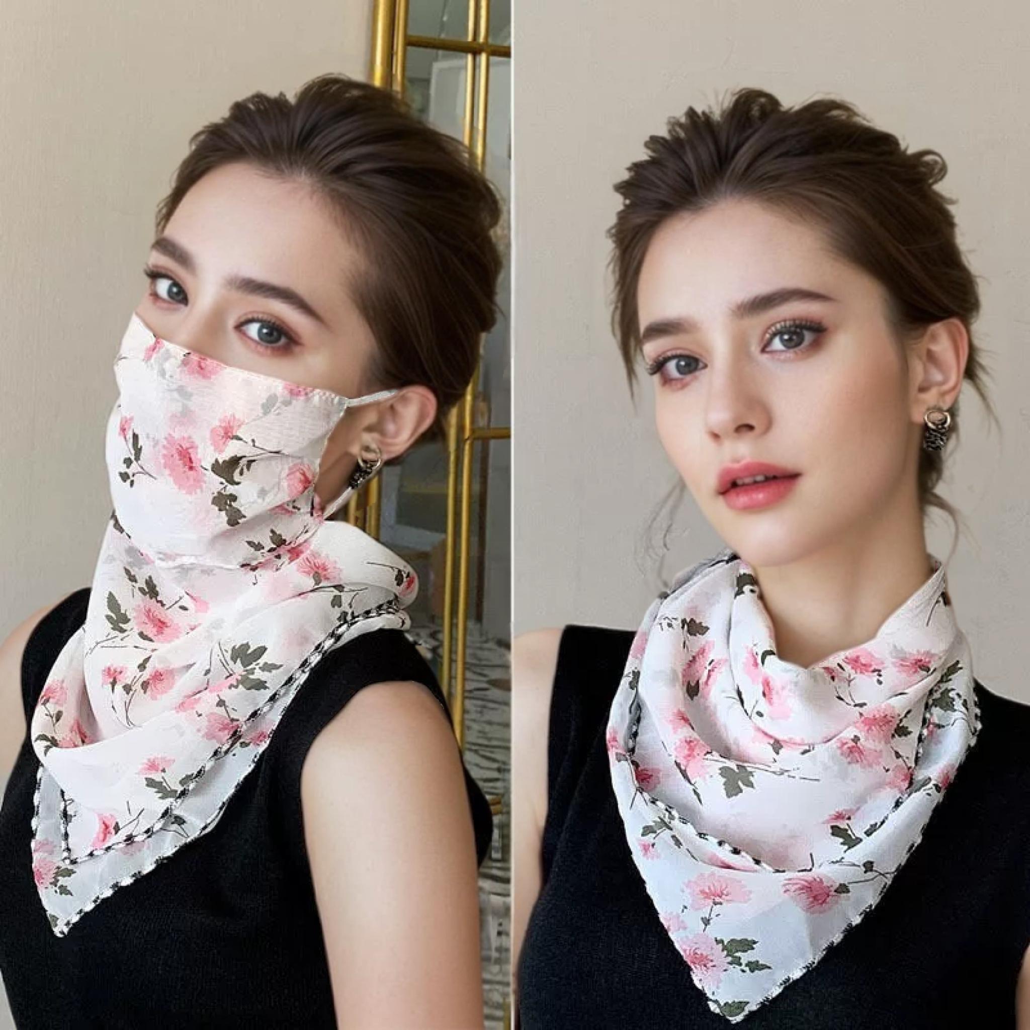 

Womens Sun Protection Floral Scarf, Adjustable Protection Face Chiffon Print Mask, Ice Silk Neck Protector Bandana